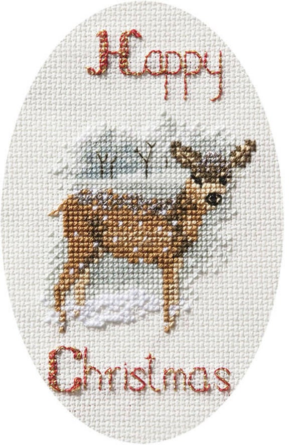 Borduurpakket - Christmas Card - Deer in a Snowstorm