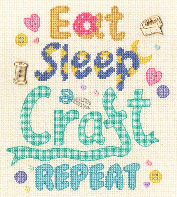 Borduurpakket - Eat, Sleep, Craft, Repeat