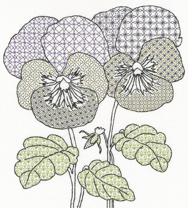 Borduurpakket - Eleanor Friston - Blackwork Pansies