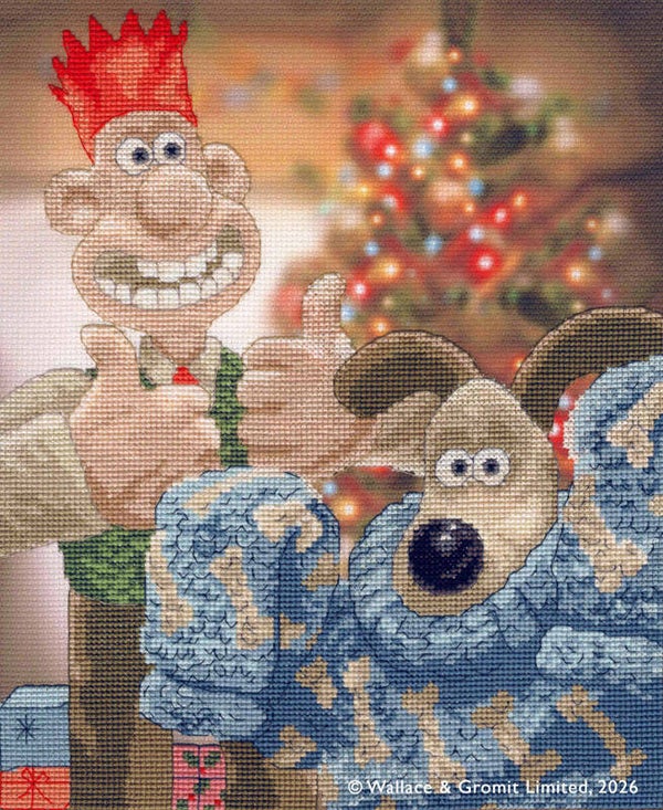 Borduurpakket - Wallace & Gromit - Happy Holidays Old Pooch!