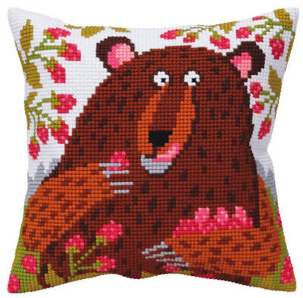Kussen Borduurpakket - Bear in Raspberry