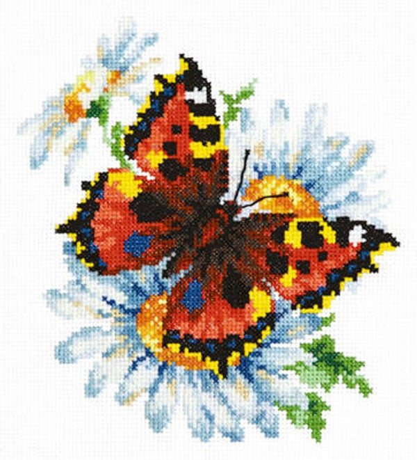 Borduurpakket - Butterfly and Daisies