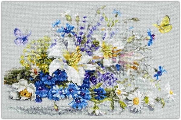 Borduurpakket - Lilies and Cornflowers