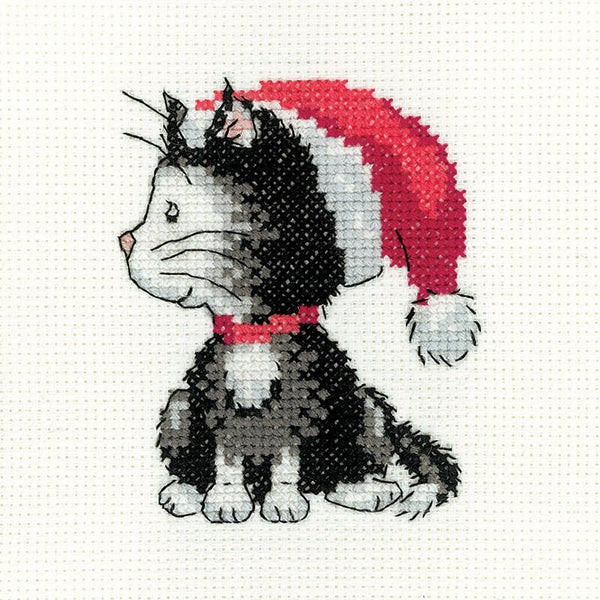 Borduurpakket - Black and White Christmas Kitten