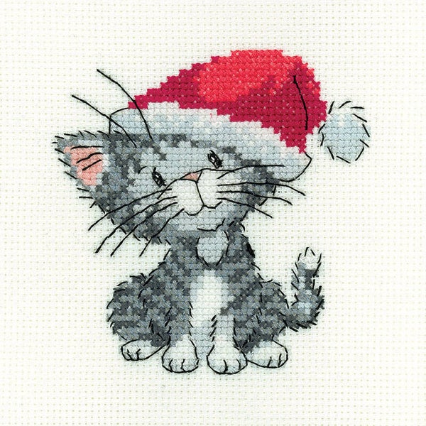 Borduurpakket - Silver Tabby Christmas Kitten