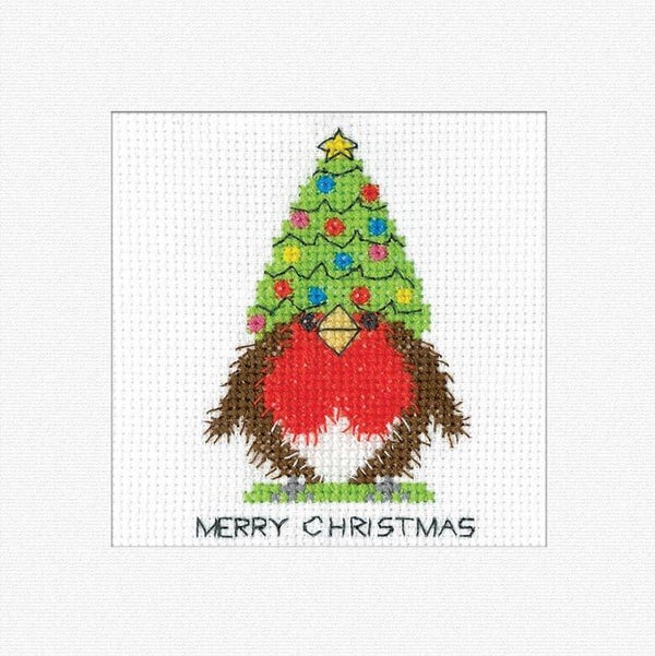 Borduurpakket - Robin Card - Christmas Tree Hat