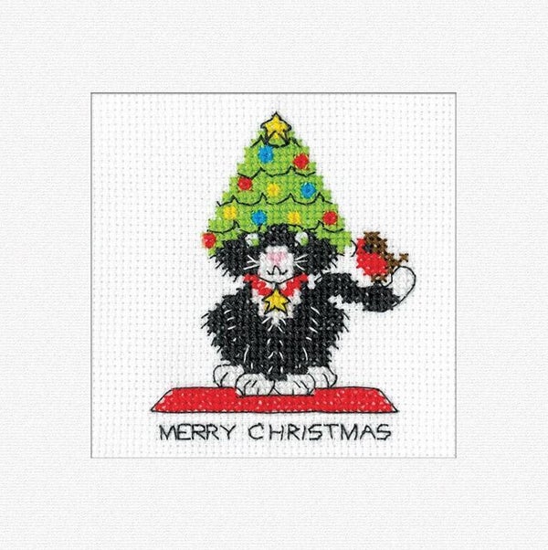 Borduurpakket - Black Cat Card - Christmas Tree Hat