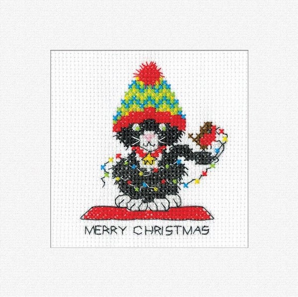 Borduurpakket - Black Cat Card - Christmas Lights