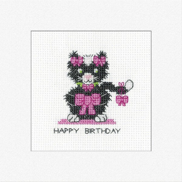 Borduurpakket - Birthday Card - Black Cat - Bow