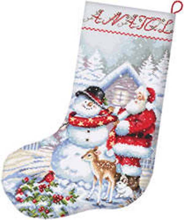 Borduurpakket - Snowman and Santa Stocking
