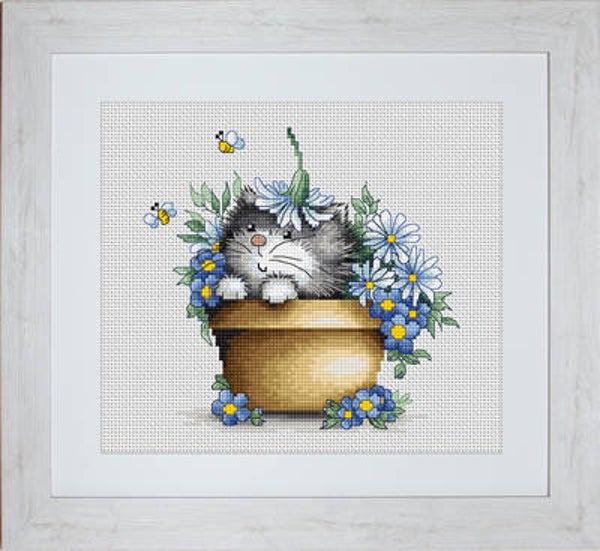 Borduurpakket - Kitten in Flowers