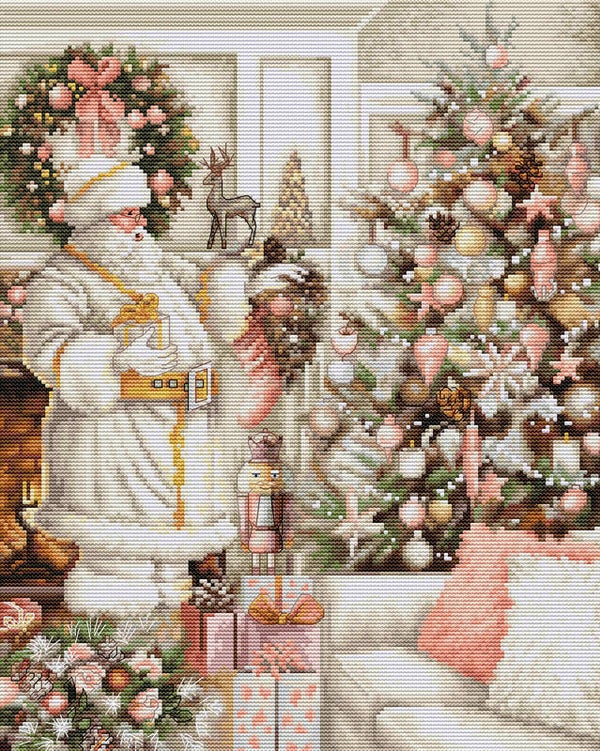 Borduurpakket - White Santa with Christmas Tree