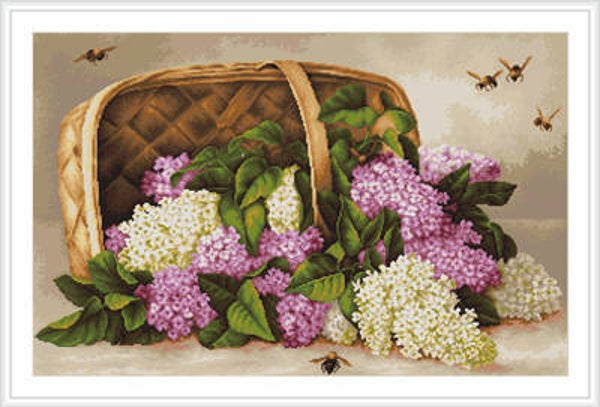 Petit Point Borduurpakket - Basket of Lilacs