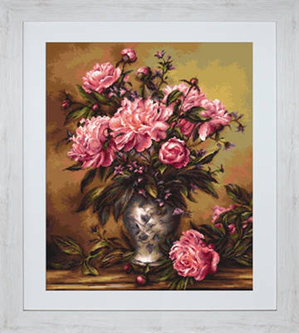 Petit Point Borduurpakket - Vase of Peonies