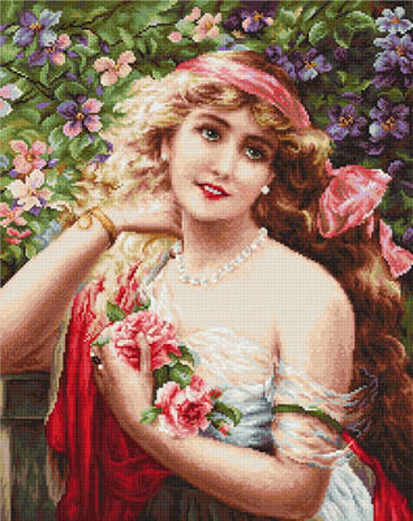 Petit Point Borduurpakket - Young Lady with Roses