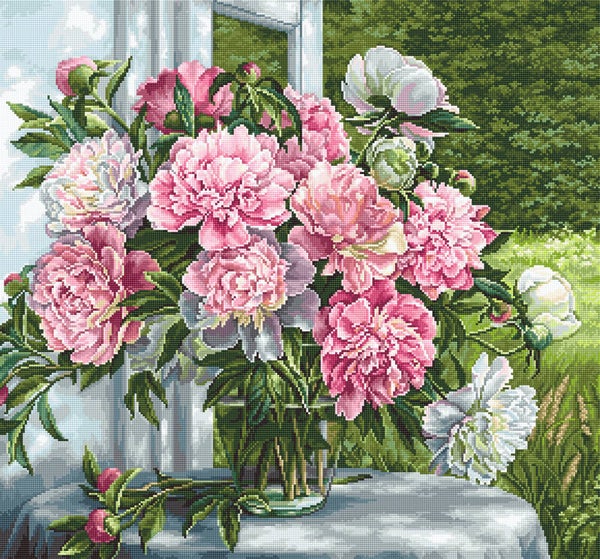 Petit Point Borduurpakket - Peonies by the Window