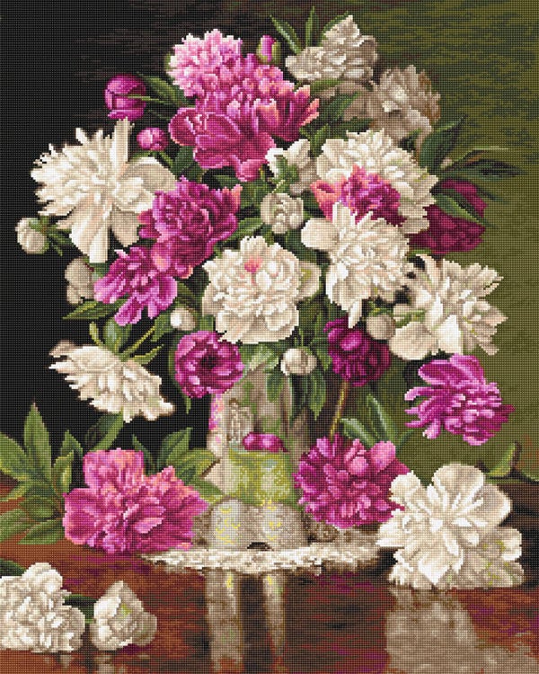 Petit Point Borduurpakket - Red and White Peonies