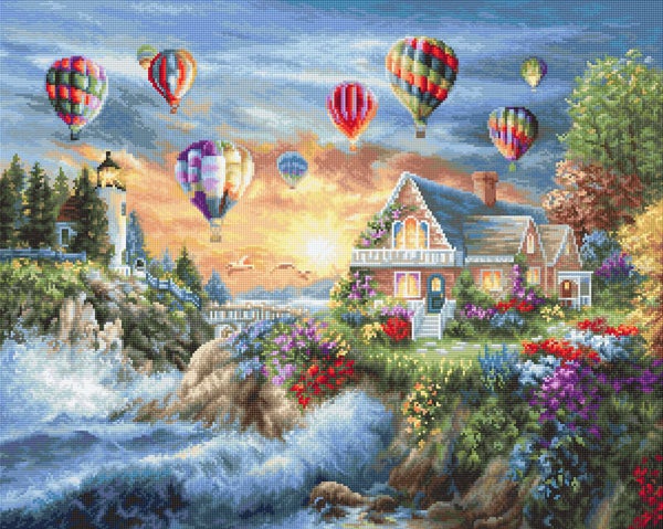 Petit Point Borduurpakket - Balloons over Sunset Cove