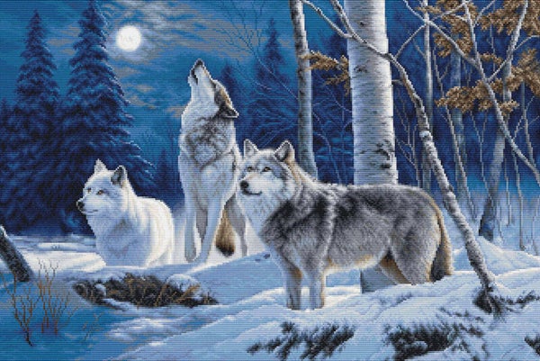Petit Point Borduurpakket - The Howl of Wolves and the Winter Moon