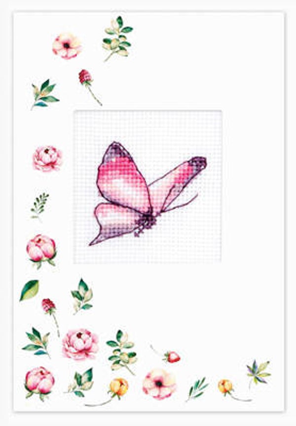 Borduurpakket - Postcard Butterfly Pink