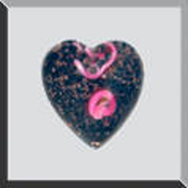 Glass Treasures - Small Black Heart Pink Rosebud