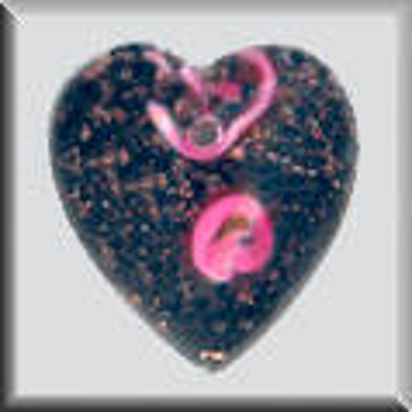 Glass Treasures - Large Black Heart - Pink Rosebud