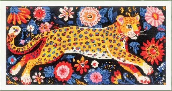 Needlepoint Canvas - Panther in Blossoms