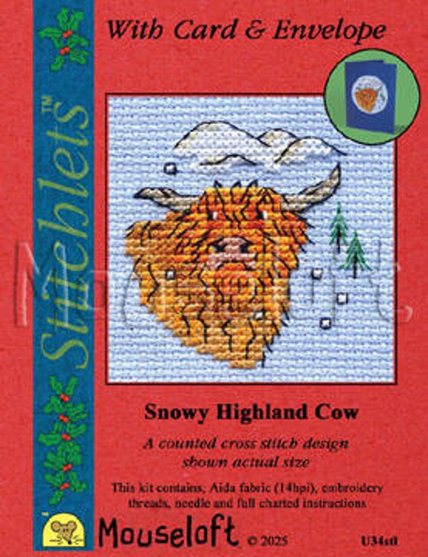 Borduurpakket - Snowy Highland Cow