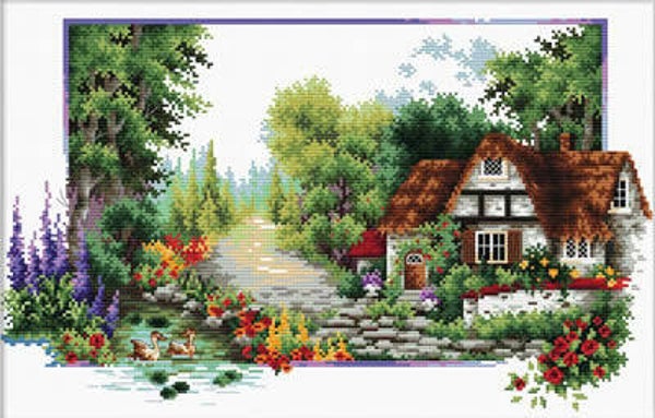 Voorbedrukt Borduurpakket - English Cottage Stream