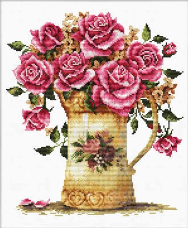 Voorbedrukt Borduurpakket - Antique Flower Vase