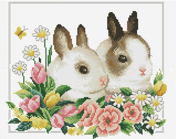 Voorbedrukt Borduurpakket - Spring Bunnies