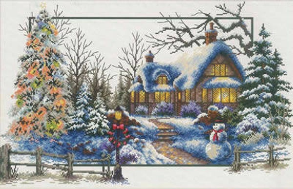 Voorbedrukt Borduurpakket - Winter Cottage