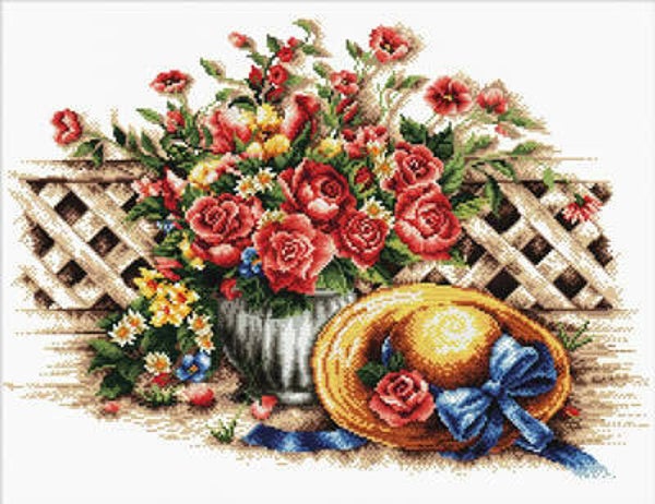 Voorbedrukt Borduurpakket - Roses & Sunhat