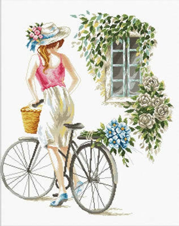 Voorbedrukt Borduurpakket - Bicycle Girl