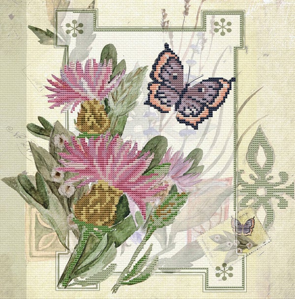 Voorbedrukt Borduurpakket - Thistle Bouquet