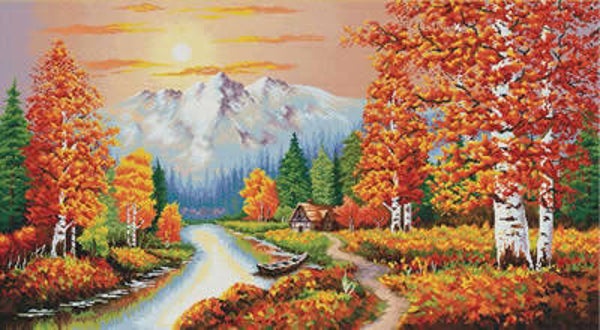 Voorbedrukt Borduurpakket - A Flaming Sunset
