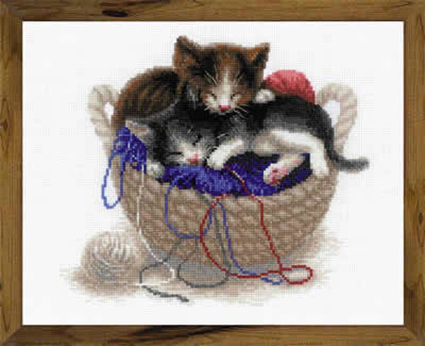 Borduurpakket - Kittens in a Basket