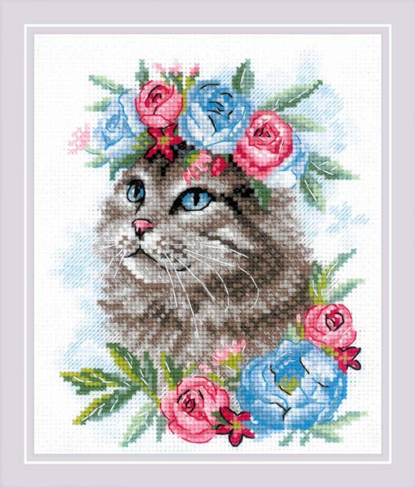 Borduurpakket - Cat in Flowers
