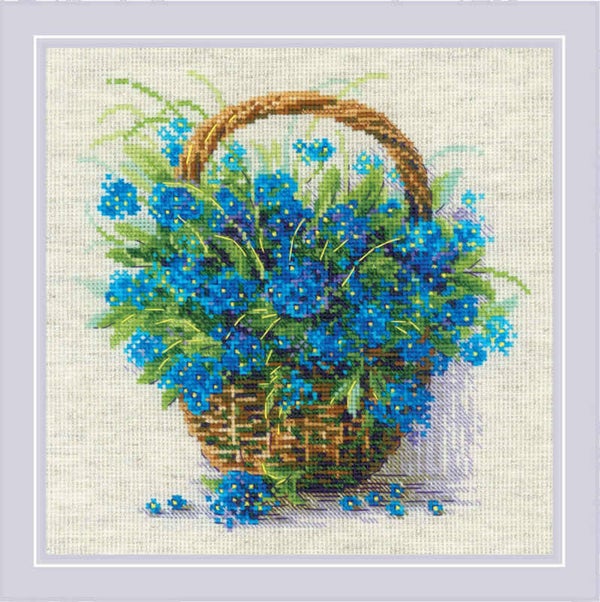 Borduurpakket - Forget Me Nots in a Basket