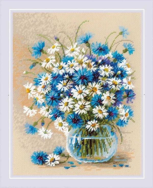 Borduurpakket - Daisies and Cornflowers