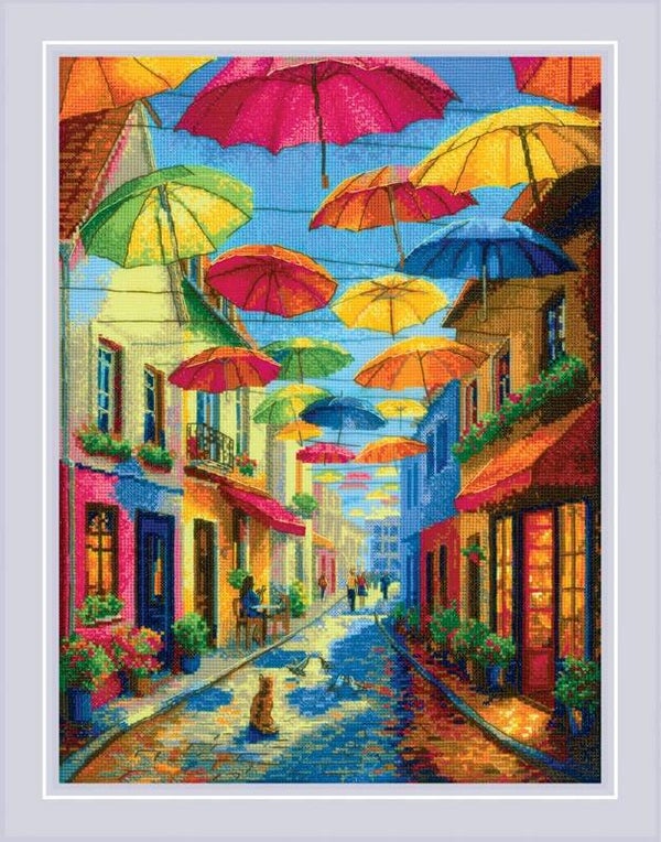 Borduurpakket - Colorful Umbrellas