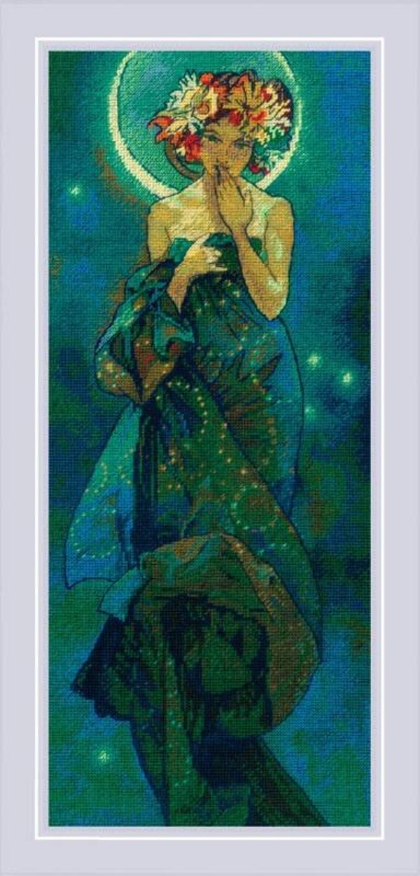 Borduurpakket - The Moon (A. Mucha)