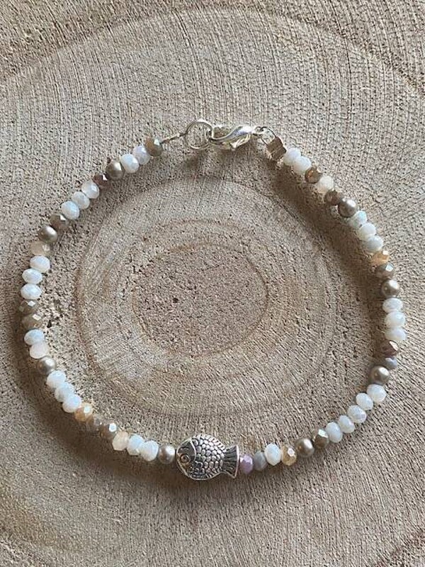 Armband braun-weiß S | Fisch