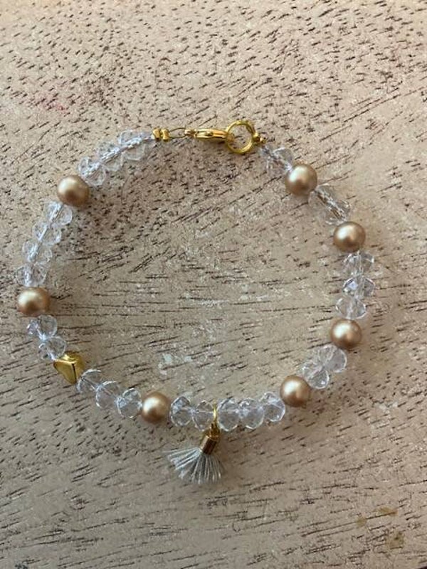 Armband cyrstal-gold M | Herz+Quaste