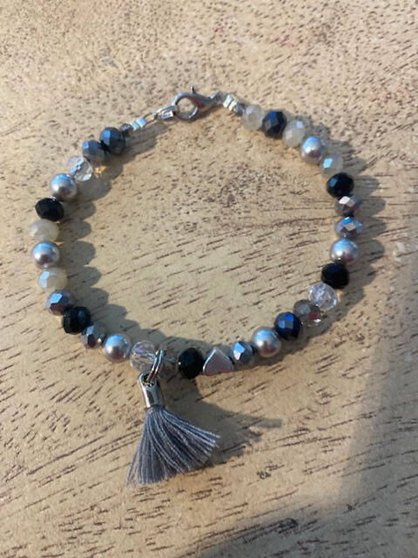 Armband s/w M | Herz+Quaste