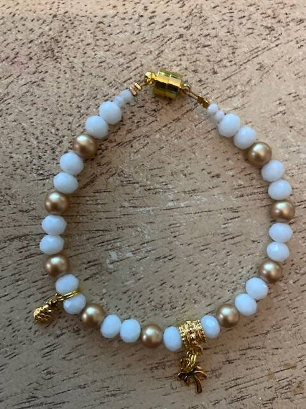 Armband weiß-gold M | Palme+Ananas
