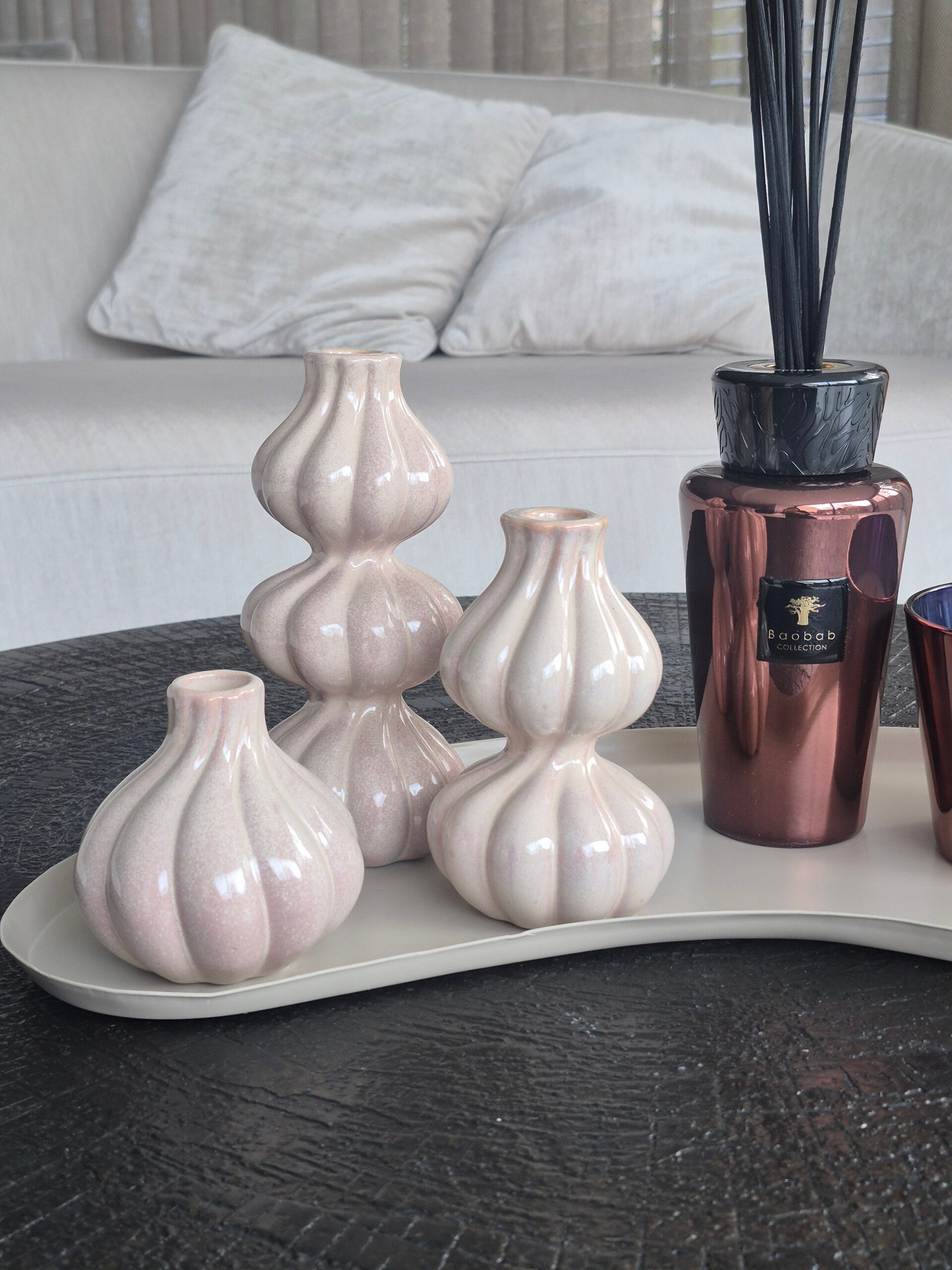 Aardewerk kaarsenhouders set van 3