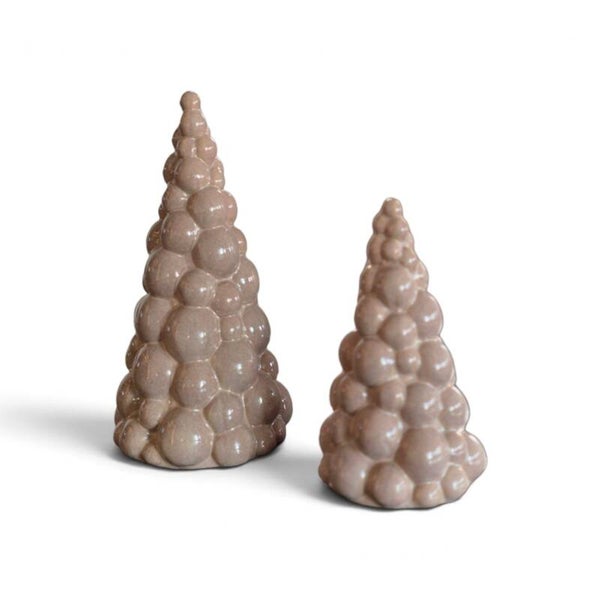Set van 2 keramieken kerstboompjes – beige