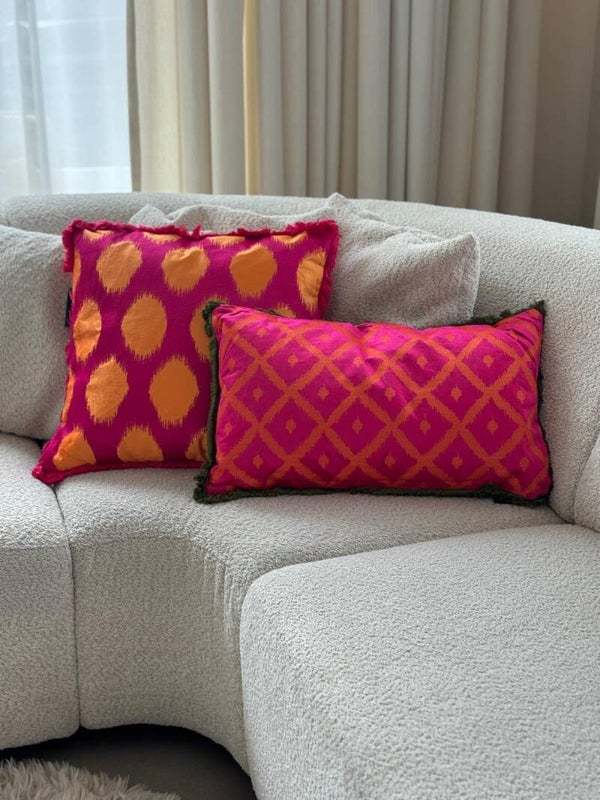 Colmore Fringe Kussen Pink |Orange |Green Velvet