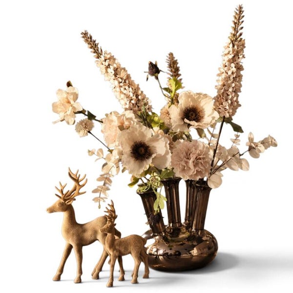 Toetervaas met bloemen & velvet rendieren